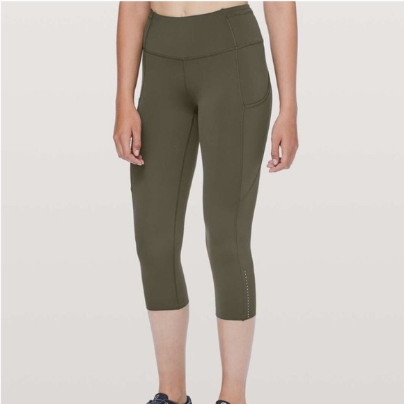 Lululemon Fast & Free Crop II Nulux Leggings Dark Olive - Picture 3 of 12